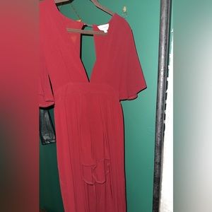 Red Jumpsuit Front and Dress Back